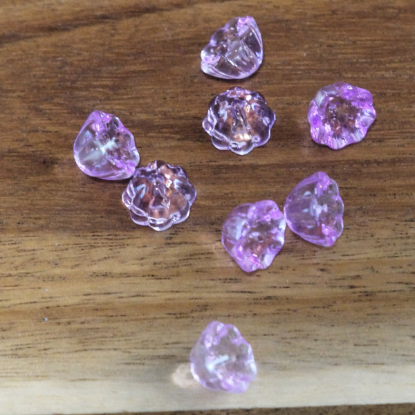 Premium Two-Tone Glass Lotus Pod Beads, Purple & Clear, 10.5mm, 8 pcs
