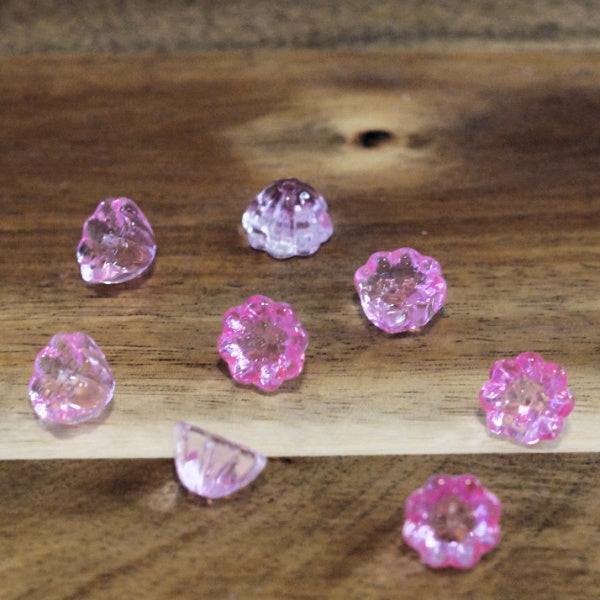 Premium Two-Tone Glass Lotus Pod Beads, Hot Pink & Clear, 10.5mm, 8 pcs