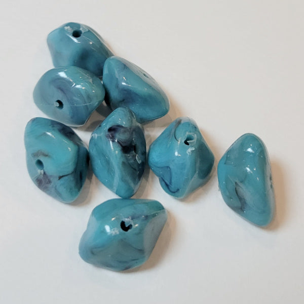 Large Faux Turquoise Nugget Chunk Vintage Lucite Beads, 18mm, Set of 8