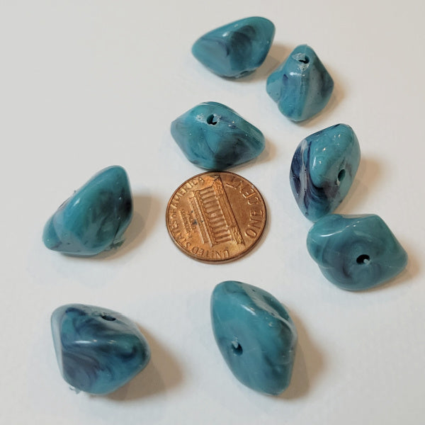 Large Faux Turquoise Nugget Chunk Vintage Lucite Beads, 18mm, Set of 8