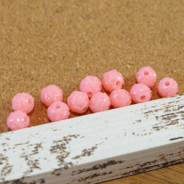 Vintage Plastic Rosebud Beads, Bubblegum Pink, 12 Pieces, 1970s Hong Kong