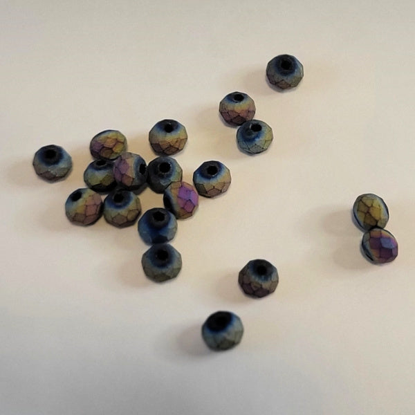 4mm Matte Faceted Glass Rondelle Beads, Peacock Blue Iris, 20 pc