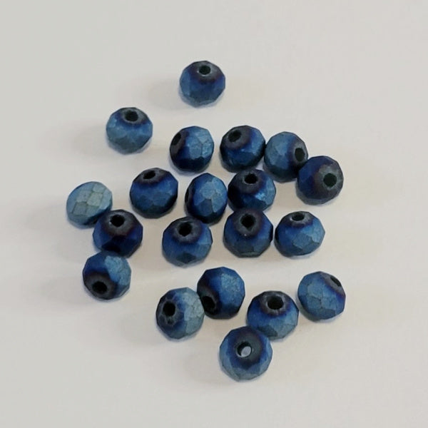4mm Matte Faceted Glass Rondelle Beads, Metallic Cobalt Blue, 20 pc