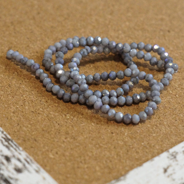 Smoky Grey AB Premium Faceted Glass Rondelle Beads, 6mm