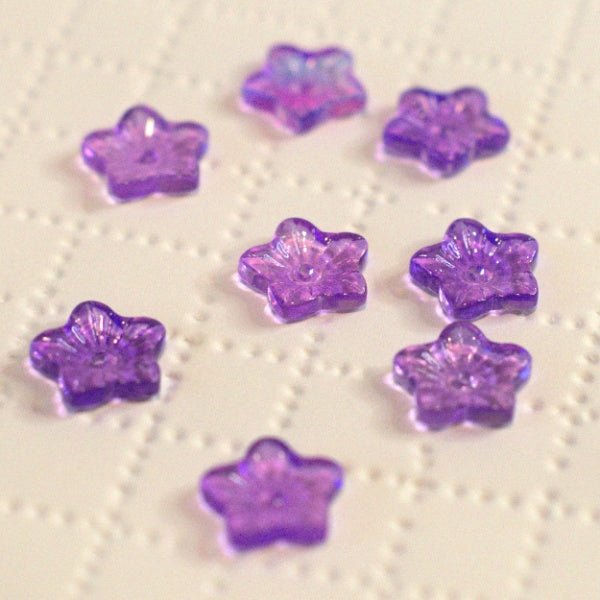 Amethyst Purple Premium Pressed Glass Star Flower Beads, 12x13mm