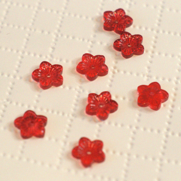 Ruby Red Premium Pressed Glass Star Flower Beads, 12x13mm, 8pcs