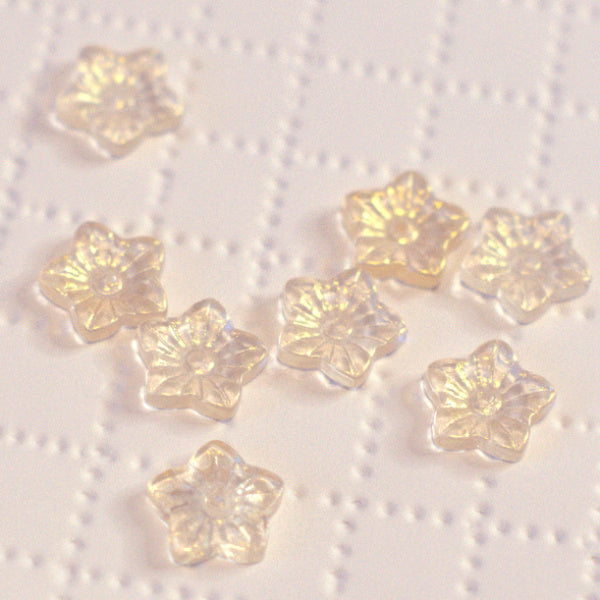 Clear w/ Gold Etch Premium Pressed Glass Star Flower Beads, 12x13mm