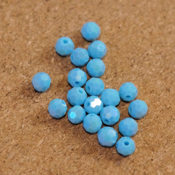 Milky Opal Faceted Glass Round Beads, Turquoise AB, 6mm