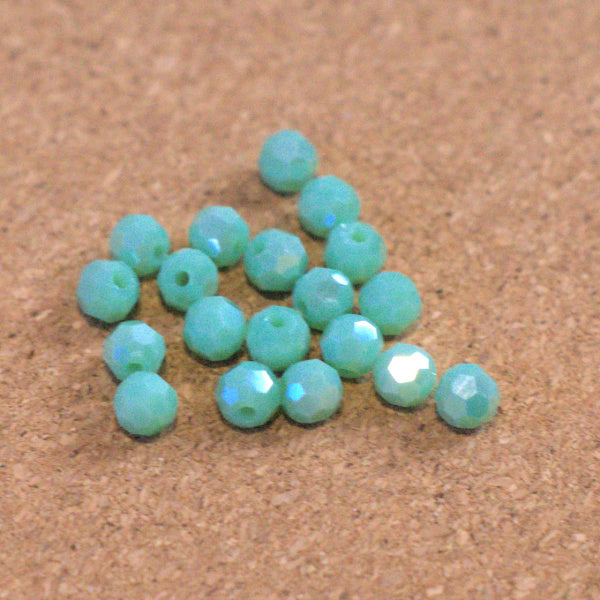 Milky Opal Faceted Glass Round Beads, Seafoam Green AB, 6mm