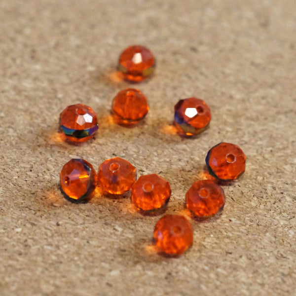 Ember Orange w/Vitrail Band Premium Faceted Glass Beads