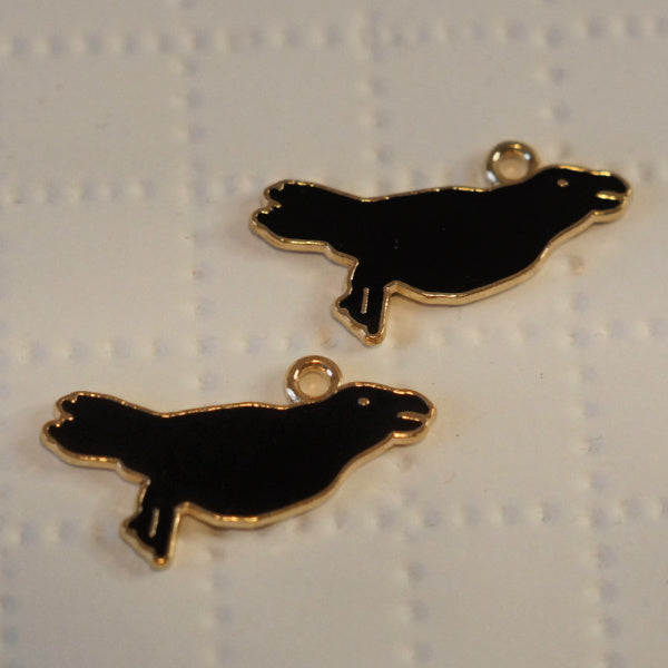 Black Enamel Crow Charms – Gold Outline