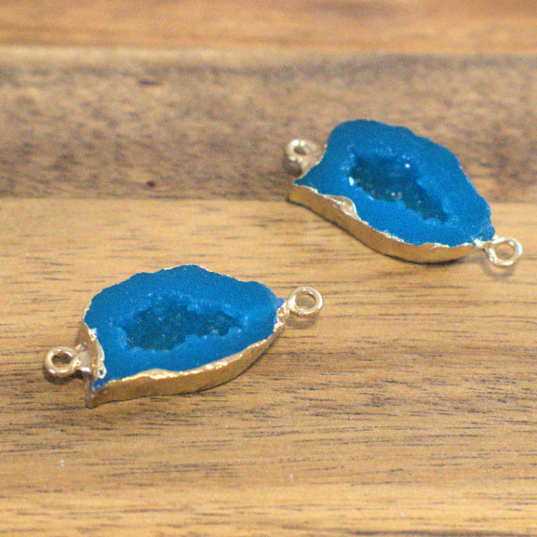 Electric Teal Faux Druzy Geode Connector Links, Gold Tone, 30mm, 2pc