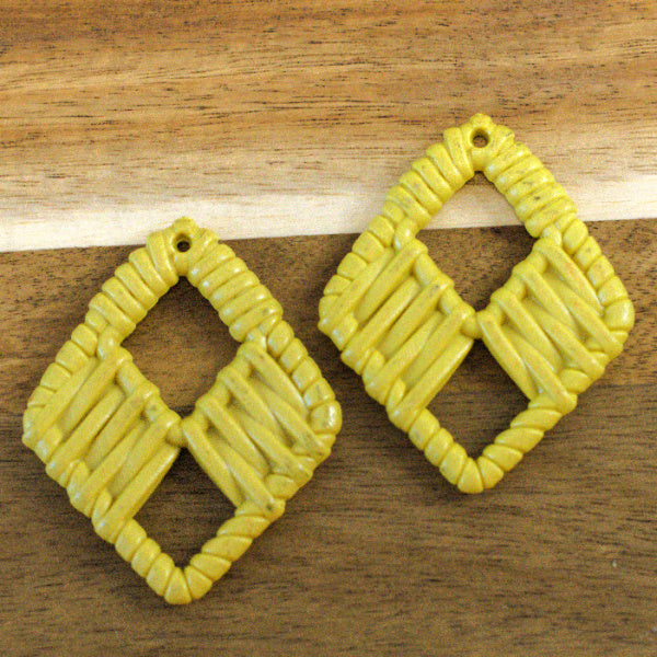 Acrylic Rattan Style Pendants, Dijon Yellow, Large Diamond, 2pcs