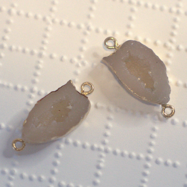 Cream Champagne Faux Druzy Geode Connector Links, Gold Tone, 30mm, 2pc
