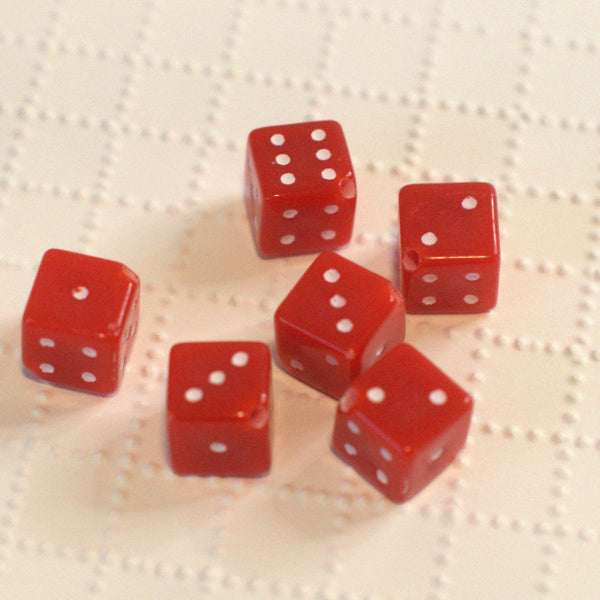 True Red Acrylic Dice Beads, 12mm