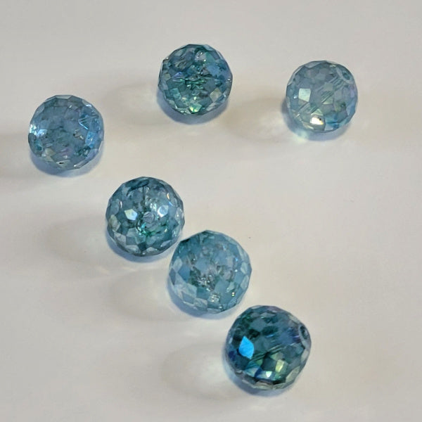 Premium Microfaceted Glass Round Beads, Aqua Teal AB, 12mm