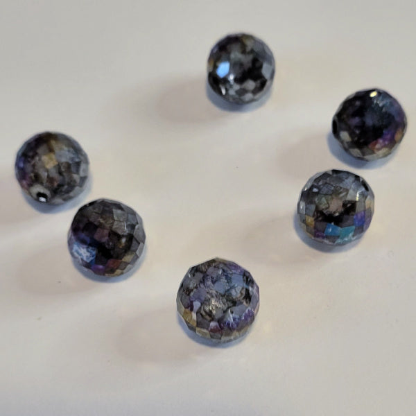 Premium Microfaceted Glass Round Beads, Grey AB, 12mm