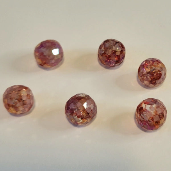 Premium Microfaceted Glass Round Beads, Dusty Mauve AB, 12mm