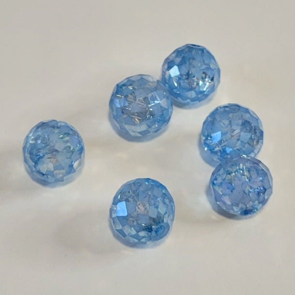 Premium Microfaceted Glass Round Beads, Cornflower Blue AB, 12mm