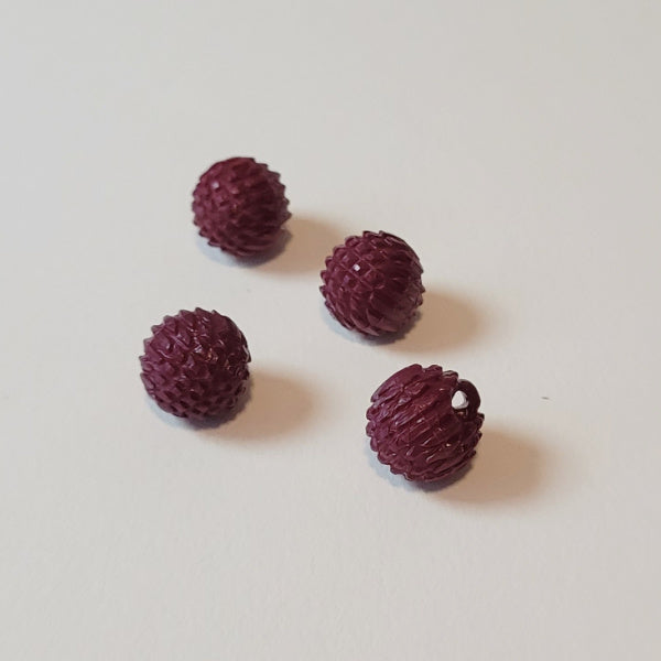 Dark Burgundy Hand Dyed Vintage Lucite Textured Ball Buttons, 14mm