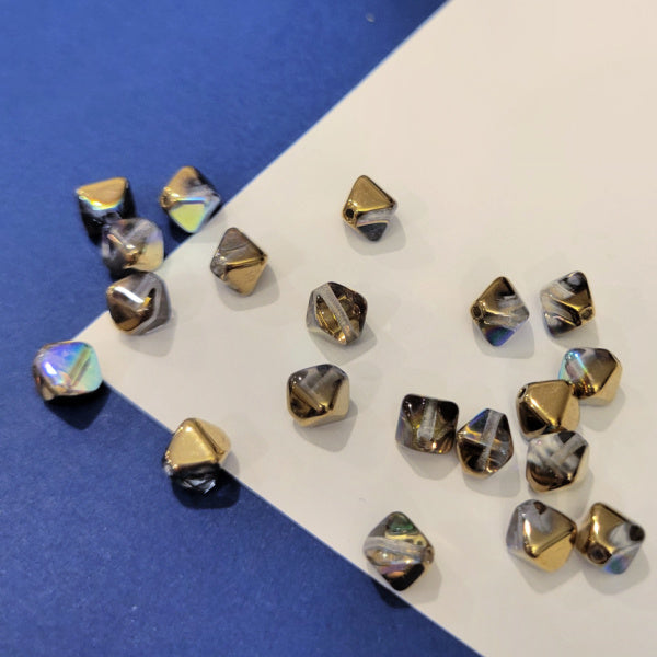 6mm Czech Glass Bicone Beads, Crystal Golden Rainbow, 20 Pcs