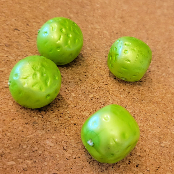 Vintage Lime Green Faux Pearl Rounded Square Beads, 17mm, 4 pc