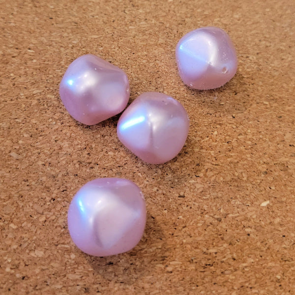 Vintage 22mm Lavender Faux Pearl Bicone Nugget Beads, 4 pc