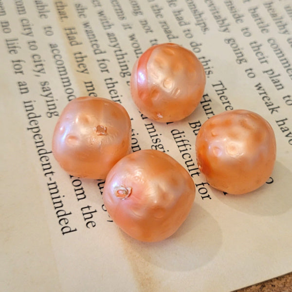 Vintage Peach Faux Pearl Rounded Square Beads, 17mm, 4 pc