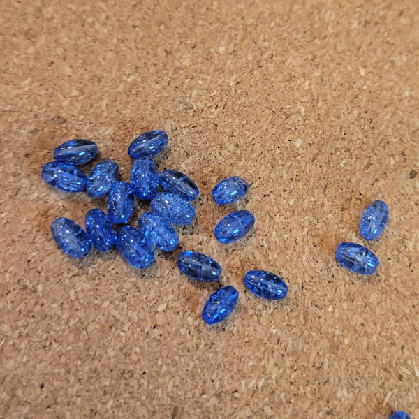Blue Violet Crackle Glass Oval Rice Beads, 4x8mm