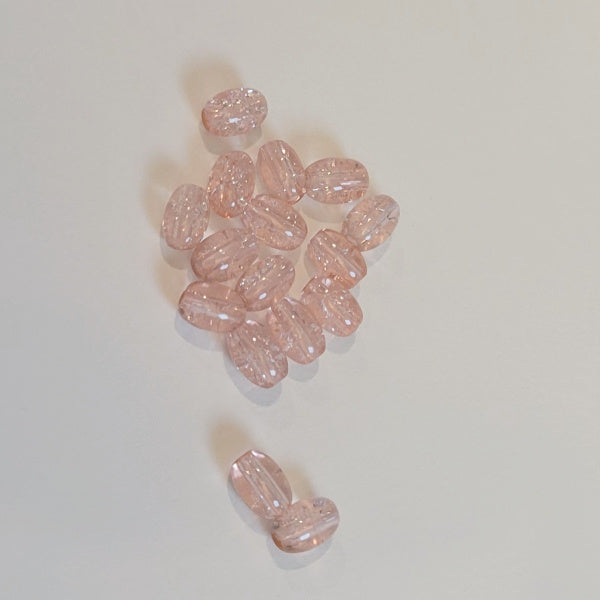 Ballet Pink Crackle Glass Oval Rice Beads, 4x8mm