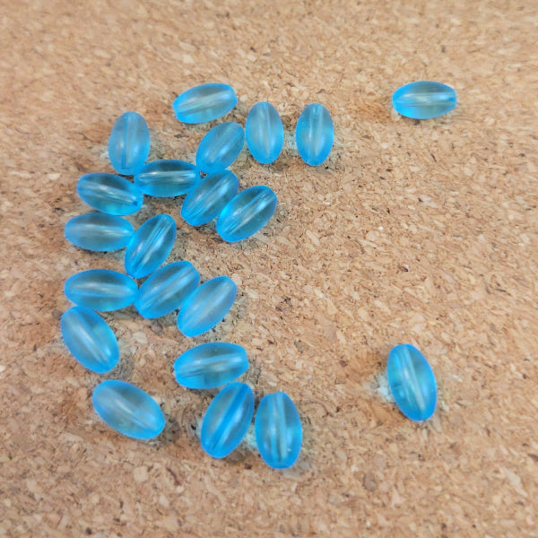 Lagoon Blue Matte Glass Oval Rice Beads, 4x8mm