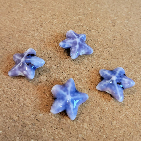Periwinkle Tide Porcelain Starfish Beads, 19x20mm, 4pcs