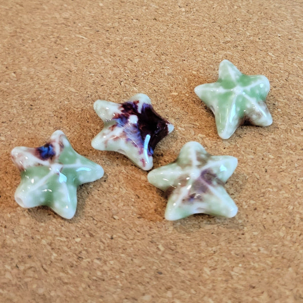 Sea Garden Porcelain Starfish Beads, 19x20mm, 4pcs
