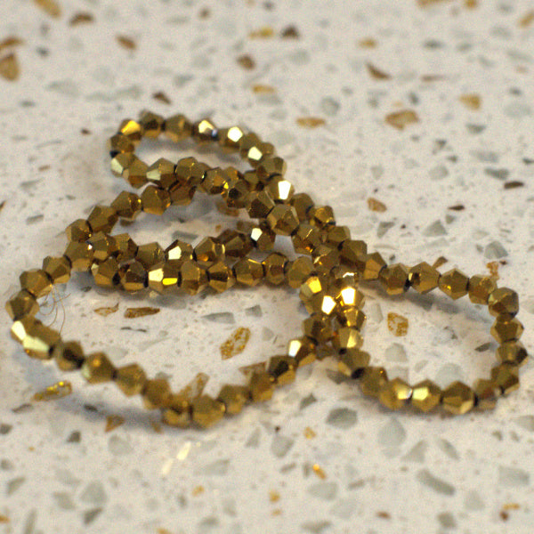 Metallic Gold Crystal Bicone Beads, 4mm, 80 pc