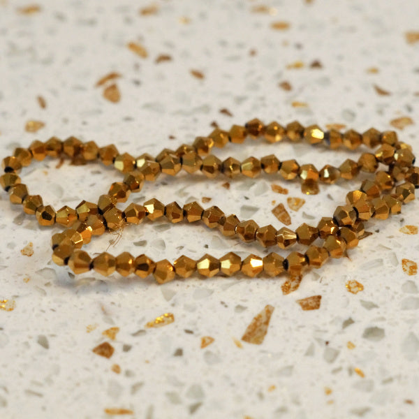 Metallic Gold Crystal Bicone Beads, 4mm, 80 pc