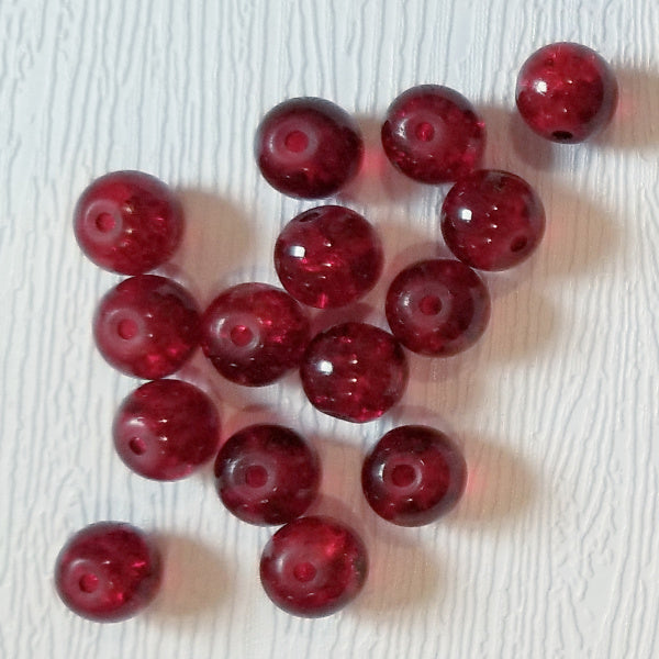 Dark Red 8mm Crackle Glass Round Beads