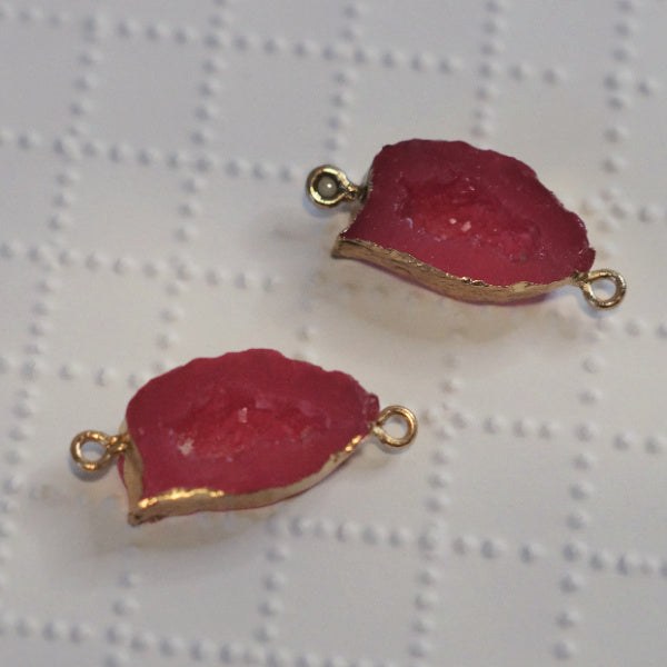 Lipstick Red Faux Druzy Geode Connector Links, Gold Tone, 30mm, 2pc