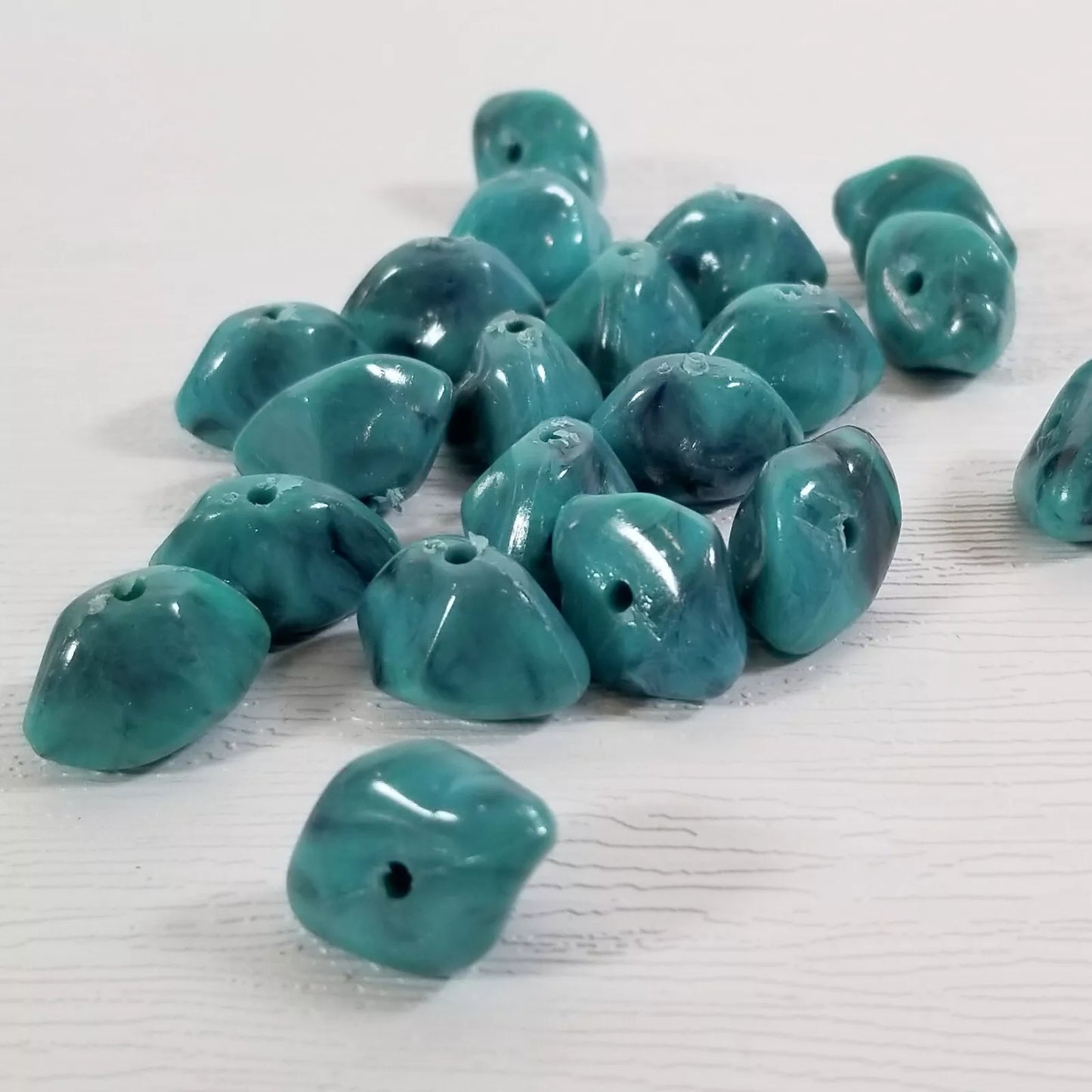 Large Faux Turquoise Nugget Chunk Vintage Lucite Beads, 18mm, Set of 8