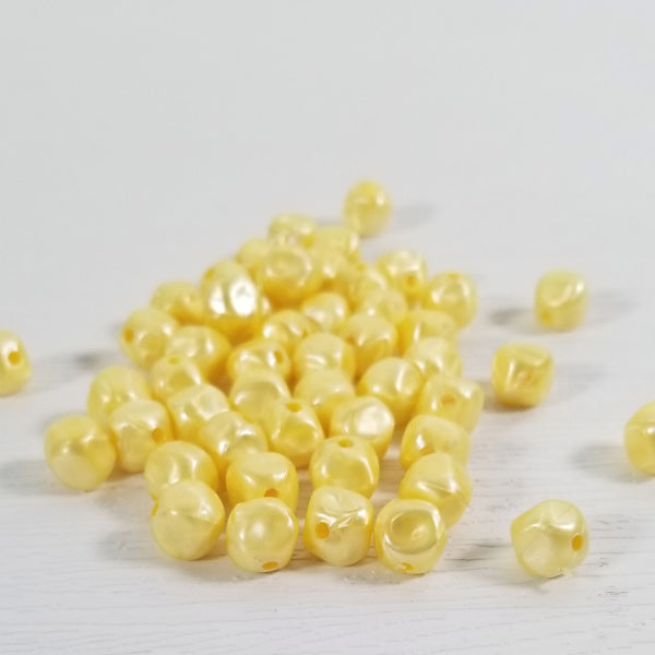Vintage Pinched Faux Pearl Nugget Beads, Yellow, 8mm