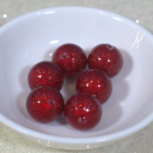 Ruby Red Glitter 14mm Round Vintage Acrylic Beads - Humpday Beads