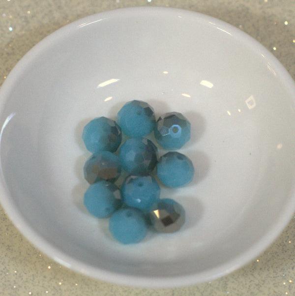 Milky Robin's Egg Blue Pewter Halfcoat 10mm Faceted Glass Rondelle Beads - Humpday Beads