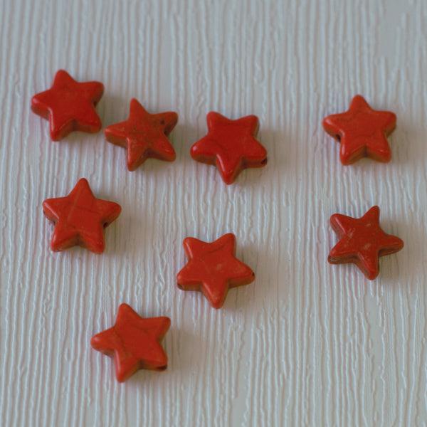 Imitation Turquoise Dyed Howlite Star Beads - Orange - Humpday Beads