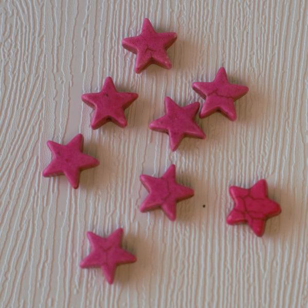 Imitation Turquoise Dyed Howlite Star Beads - Hot Pink - Humpday Beads