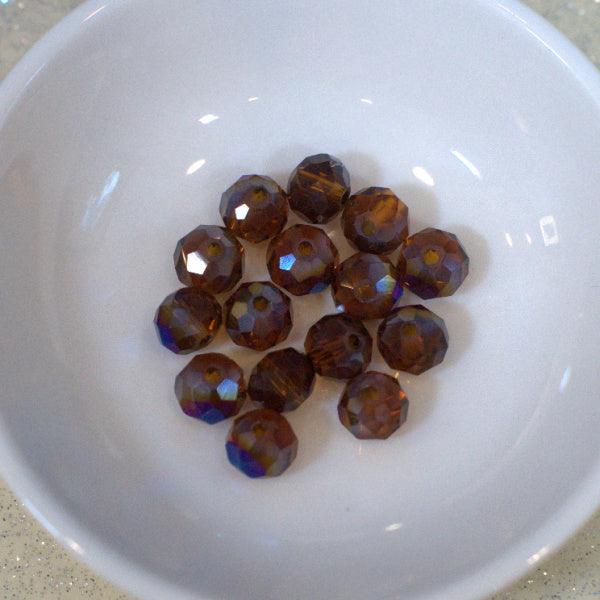 Brown Azuro Halfcoat 8mm Faceted Glass Rondelle Beads - Humpday Beads