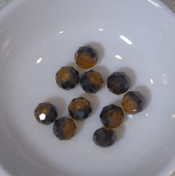 Honey Brown Black Two Tone 8mm Faceted Glass Rondelle Beads - Humpday Beads