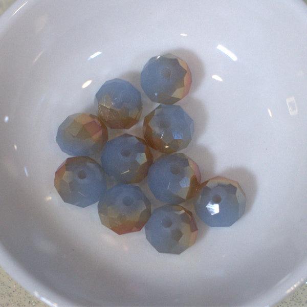 Milky Sky Blue Sand Halfcoat Faceted Glass Rondelle Beads - Humpday Beads
