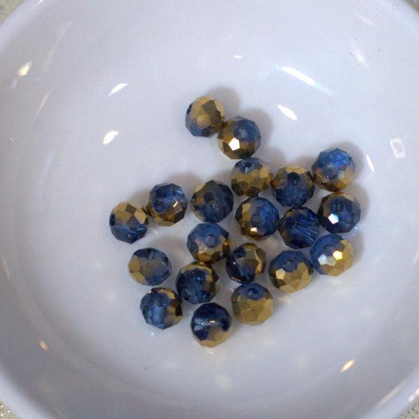 Cornflower Blue Gold Halfcoat 6mm Faceted Glass Rondelle Beads - Humpday Beads