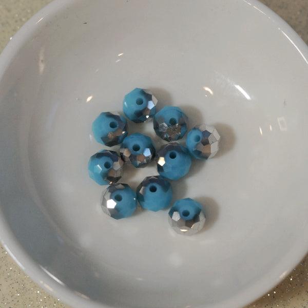Opaque Sky Blue Silver Halfcoat 8mm Faceted Glass Rondelle Beads - Humpday Beads