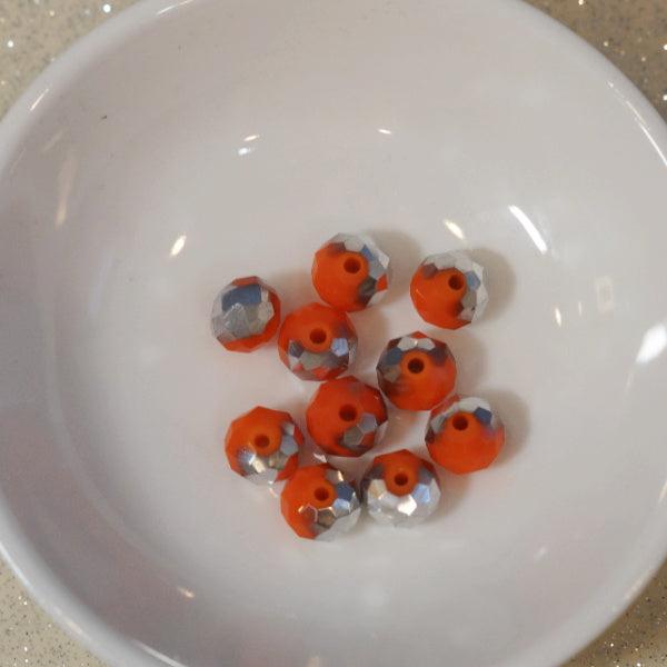Opaque Orange Silver Halfcoat 8mm Faceted Glass Rondelle Beads - Humpday Beads