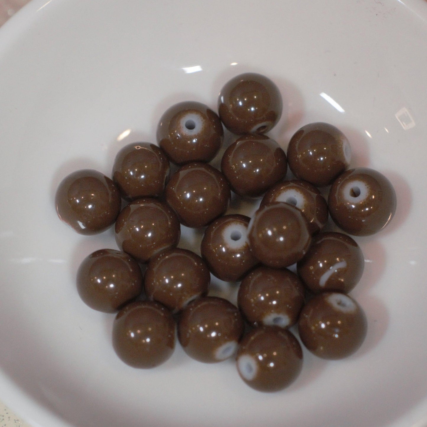 Brown 6mm Faux Stone Glass Round Beads - Humpday Beads